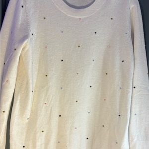 LOFT White and Black Crew Neck Sweater with Dotted Pattern